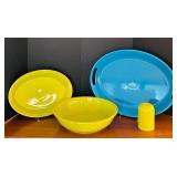 K - Fiesta Mango Hostess Serving Set Including Plastic Blue Tray, Serving Bowl, Platter, and Shaker
