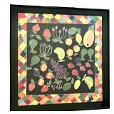 K - Framed Fruit and Geometric Pattern Textile Art
