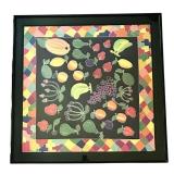 K - Framed Fruit and Geometric Pattern Textile Art