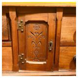 LL - Antique Wooden Sideboard with Carved Details and Drawers