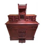 LL - Antique Wooden Sideboard with Carved Details and Drawers