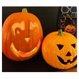 K - Halloween Decor Lot with 3 Light-Up Jack-O-Lanterns and 33 Inch Cat Sign