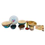 K - Assorted Hand Painted Stoneware and Pottery Bowl and Plate Collection