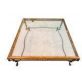 LR - Glass Top Coffee Table with Wood Trim and Twisted Iron Base