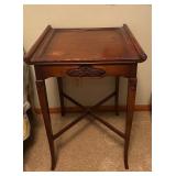 B2 - Wooden Side Table with Carved Bow and Floral Detail, Approx. 29 x 16 Inches