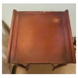 B2 - Wooden Side Table with Carved Bow and Floral Detail, Approx. 29 x 16 Inches