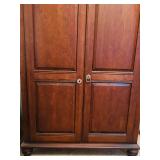 B2 - Large Wooden Armoire with Shelves and Drawers, Ornate Crown Detail