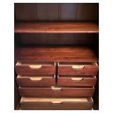 B2 - Large Wooden Armoire with Shelves and Drawers, Ornate Crown Detail