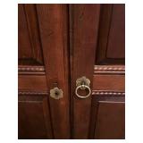 B2 - Large Wooden Armoire with Shelves and Drawers, Ornate Crown Detail