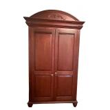 B2 - Large Wooden Armoire with Shelves and Drawers, Ornate Crown Detail