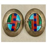 K - Ella Peter Sterling Silver Inlay Earrings with Multicolor Stones