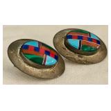K - Ella Peter Sterling Silver Inlay Earrings with Multicolor Stones