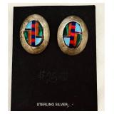 K - Ella Peter Sterling Silver Inlay Earrings with Multicolor Stones