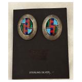 K - Ella Peter Sterling Silver Inlay Earrings with Multicolor Stones
