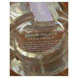 K - Lot of 6 Designer Perfume and Eau de Toilette Bottles - Lalique, Escada, Jessica McClintock, New West, Woven Cassis, Sensual Skinscent