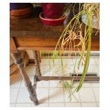 K - Antique Wooden Accent Table with Turned Legs and Variety of Plants!
