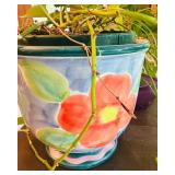 K - Antique Wooden Accent Table with Turned Legs and Variety of Plants!