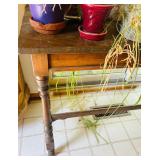 K - Antique Wooden Accent Table with Turned Legs and Variety of Plants!