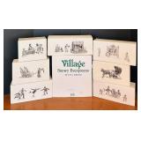 K - Set of 7 Department 56 Village Accessory Boxed Figurine Sets with Snowy Evergreens
