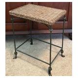 B2 - Wicker and Metal Side Table with Casters