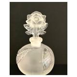 K - 5-Inch Frosted Glass Perfume Bottle with Rose Stopper
