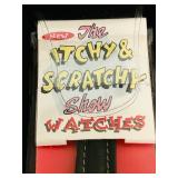 LR - Vintage Masters of the Universe Aladdin Thermos and Itchy & Scratchy Show Watch Set