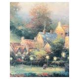 K - Framed Thomas Kinkade Signed Village Cottage Print