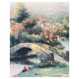 K - Framed Thomas Kinkade Signed Village Cottage Print