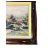 K - Framed Thomas Kinkade Signed Village Cottage Print