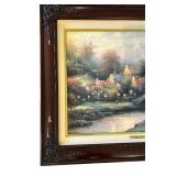 K - Framed Thomas Kinkade Signed Village Cottage Print
