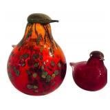 DR - Set of 2 Iittala Glass Blown Red Bird Figurines