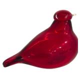 DR - Set of 2 Iittala Glass Blown Red Bird Figurines