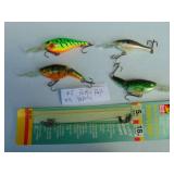 Mixed Lot of 3 - #5 Rapala Rattlin Raps, 1 - #4 Rattin Rap and 3 Pack Leaders