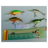 Mixed Lot of 3 - #5 Rapala Rattlin Raps, 1 - #4 Rattin Rap and 3 Pack Leaders
