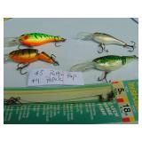 Mixed Lot of 3 - #5 Rapala Rattlin Raps, 1 - #4 Rattin Rap and 3 Pack Leaders