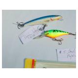 Mixed Lot of 3 - #5 Rapala Shad Raps, 1 - #10 Rapala Long Cast Lure and 1 - 3 Pack Leaders