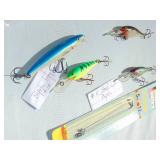 Mixed Lot of 3 - #5 Rapala Shad Raps, 1 - #10 Rapala Long Cast Lure and 1 - 3 Pack Leaders
