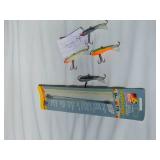 Mixed Lot of 3 - #5 Rapala Shad Raps, 1 - #10 Rapala Long Cast Lure and 1 - 3 Pack Leaders