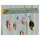 Mixed Lot of 4 - Dare Devil Lures, 1 - Red Eye Wiggler  Lure and 3 Pack of 8" Leaders