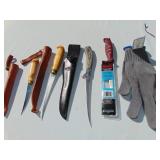 Mixed Lot of Filet Knives and Cleaning Glove