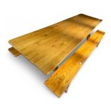 Large Hand Crafted Wood Farmhouse Style Table with Matching Benches