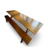 Large Hand Crafted Wood Farmhouse Style Table with Matching Benches