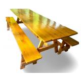Large Hand Crafted Wood Farmhouse Style Table with Matching Benches