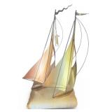 Brass and Copper Sailboat Sculpture on Stone Base Signed By Artist DeMott