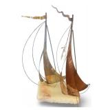 Brass and Copper Sailboat Sculpture on Stone Base Signed By Artist DeMott
