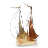 Brass and Copper Sailboat Sculpture on Stone Base Signed By Artist DeMott