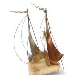 Brass and Copper Sailboat Sculpture on Stone Base Signed By Artist DeMott