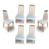 Set of 6 Mid Century Modern Style Wood Dining Chairs with Upholstered Seats