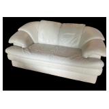 White Leather Loveseat Sofa with Padded Arms