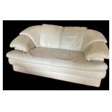 White Leather Loveseat Sofa with Padded Arms